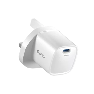 Devia - 30W Mini GaN USB-C Power Delivery 3-Pin UK Charging Plug - White