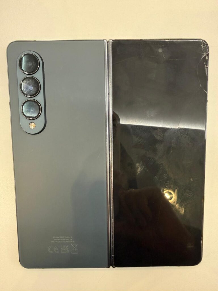 Damaged Samsung Galaxy Z Fold screen before repair at Pocket Geek Bournemouth by CrC Repair®